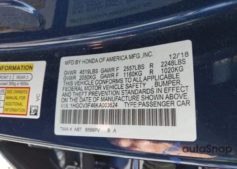 2019 Honda Accord Hybrid Ex z USA, uszkodzony, nr VIN 1HGCV3F46KA003624